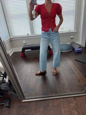 UO Mitchelle Semi-Sheer Polka Dot Chiffon Puff Sleeve Blouse